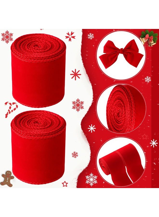 Xinnun 2 Rolls 2.5 Inch 10 Yards Christmas Velvet Ribbon Single Face Christmas Plain Velvet Ribbon for Gift Wrapping Crafts Christmas Wreath Tree Decor (Red) - Image 3
