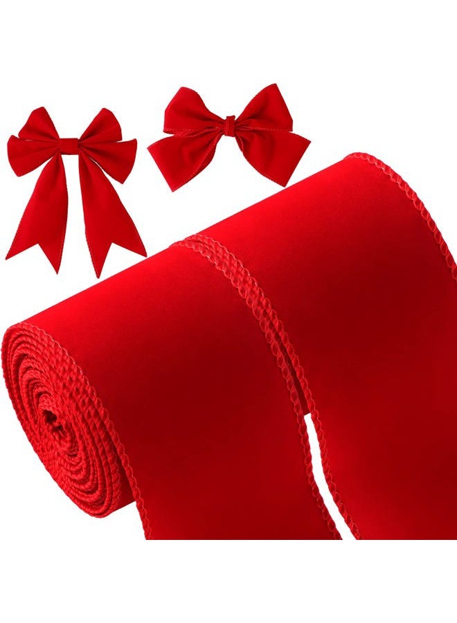 Xinnun 2 Rolls 2.5 Inch 10 Yards Christmas Velvet Ribbon Single Face Christmas Plain Velvet Ribbon for Gift Wrapping Crafts Christmas Wreath Tree Decor (Red) - Image 1
