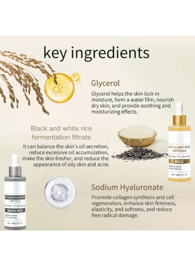BIOAOUA Peel Shot Glow Rice,Rice Ampoule Duo,White & Black Rice Face Exfoliator,Gentle Face & Body Scrub for Dead Skin, Blackheads - Anti-Aging Dead Skin Remover for All Skin Types（Set ，30ml) - Image 4