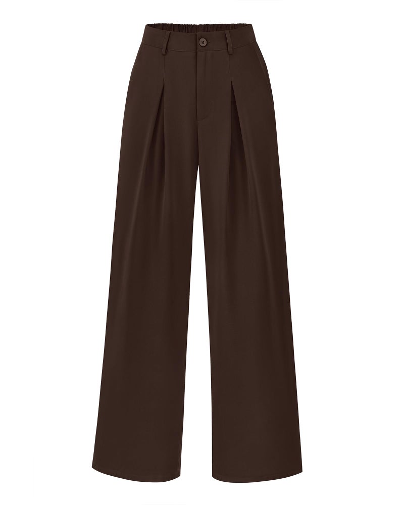 BTFBM Women High Waist Palazzo Pants Summer 2026 Casual Wide Leg Trousers Loose Work Office Business Suit Pant Pockets(Dark Brown, Medium) - Image 1