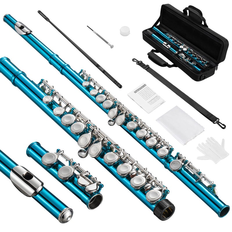 POGOLAB Flutes, Closed Hole C 16 Keys Flute Instrument, Student Flute for Beginner School Orchestra Band, with Cleaning Kit, Carry Bag, Strap, Probe Rod, Gloves (Sky Blue) - Image 1