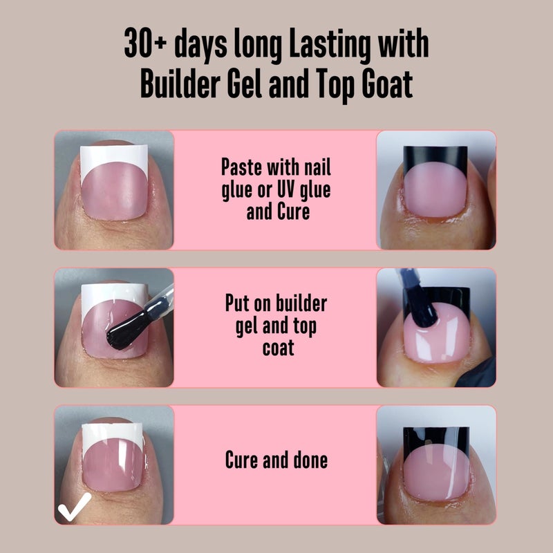 NOVO OVO Halloween Black and White Mix Color French Tip Toe Nail Tips Press on, Sharp Square Pre-Designed Soft Gel False Toenail Extension, Medium Fake Toenails, Full Cover Acrylic for DIY x 15 Sizes 240 pcs - Image 4