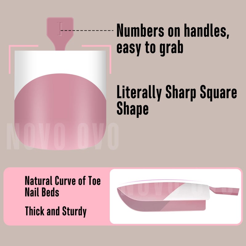 NOVO OVO Halloween Black and White Mix Color French Tip Toe Nail Tips Press on, Sharp Square Pre-Designed Soft Gel False Toenail Extension, Medium Fake Toenails, Full Cover Acrylic for DIY x 15 Sizes 240 pcs - Image 2