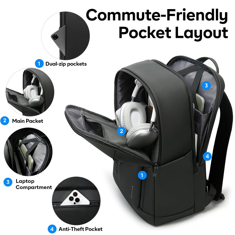 BANGE Business Smart Backpack for Men and Womenï¼Œcan holds 15.6 Inches Laptop Backpack, Waterproof Commute Work Travel Backpack, Flight Carry-On (black) - Image 3