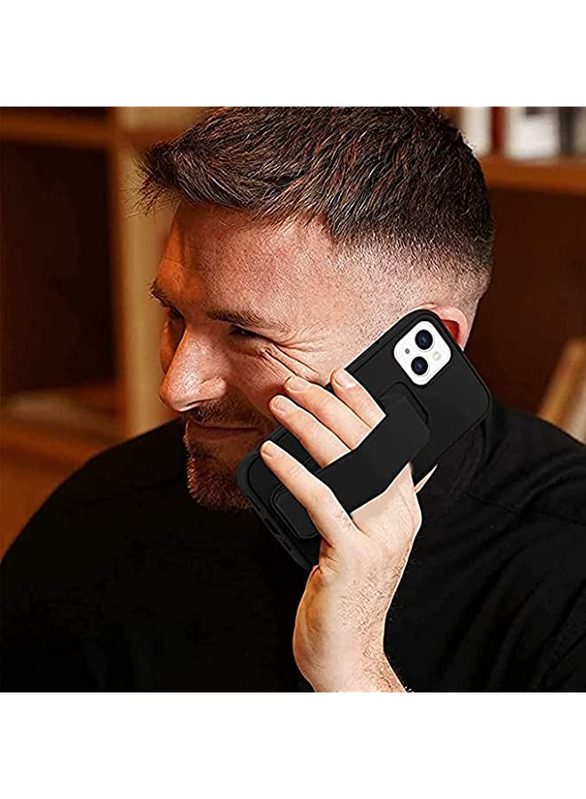 S-TOP iPhone 14 Mobile Case with Magnetic Stand and Holder Hand Strap Grip Premium Silicone Magnetic Car Mount Cover Foldable Kickstand Case Finger Grip Cover (Black) - Image 4