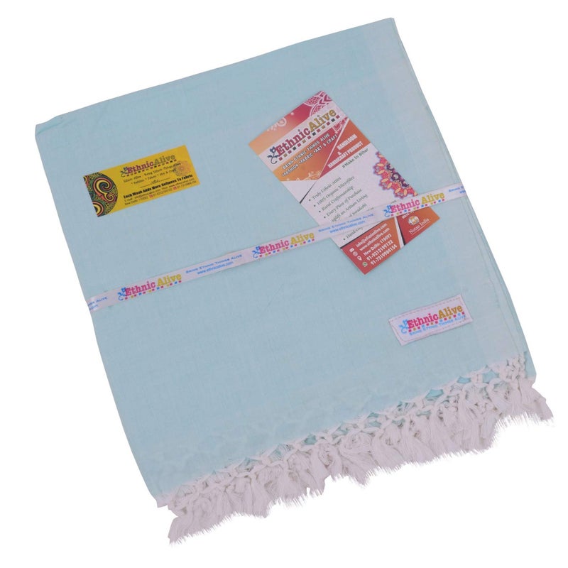 EthnicAlive Ethnic Alive Bhagalpuri Handloom Organic Pure Cotton Comforter Sky Blue Colour Plain Design - Image 1