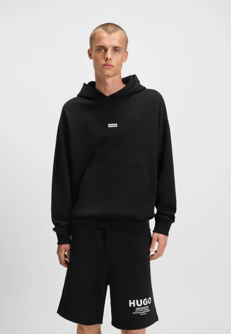هوجو Cotton-terry loose-fit hoodie with logo details