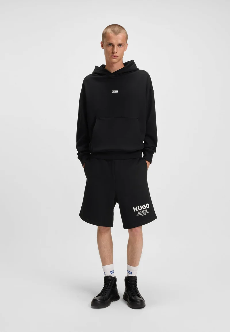 HUGO Cotton-terry loose-fit hoodie with logo details