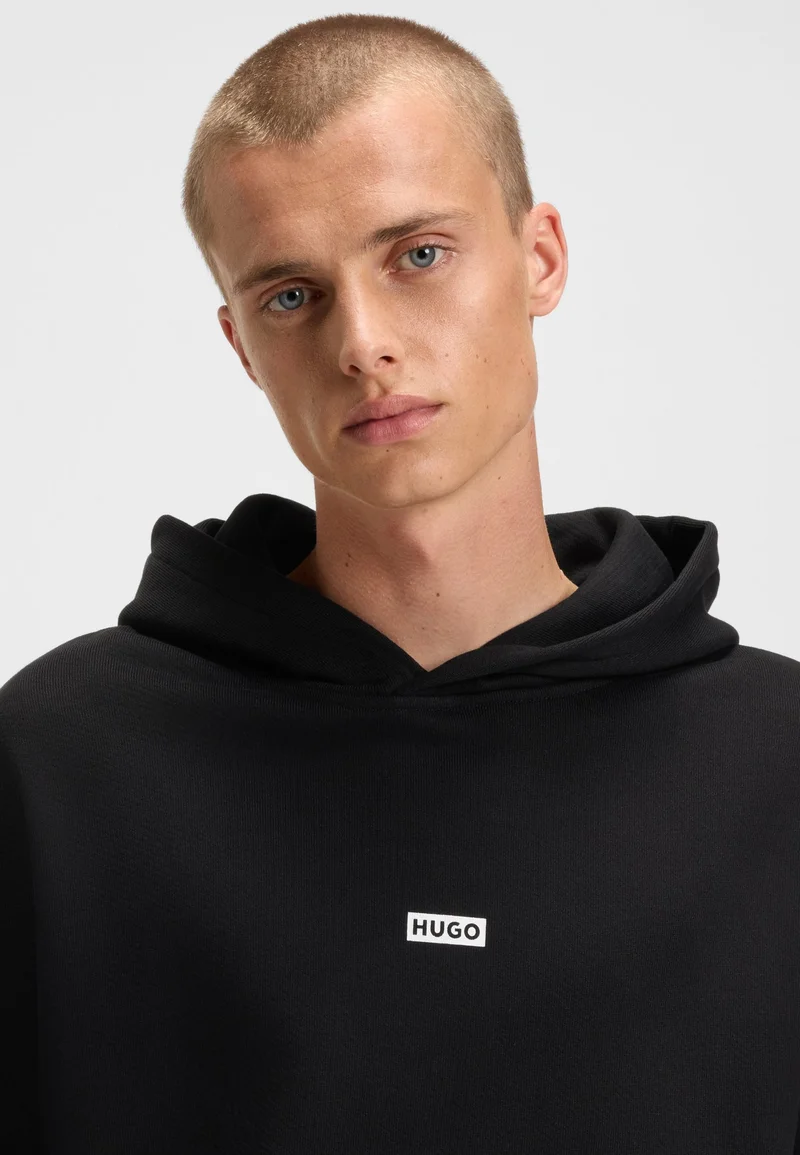HUGO Cotton-terry loose-fit hoodie with logo details