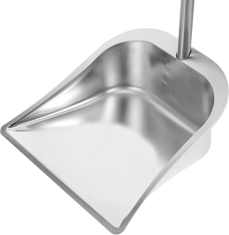 woobles Metal Dustpan Stand up Upright Dustpan Stainless Steel Long Handle Dustpan Kitchen Dustpan Indoor Outdoor Dustpan for Home Office Household Sweeping Part 79x27cm Silver - Image 1
