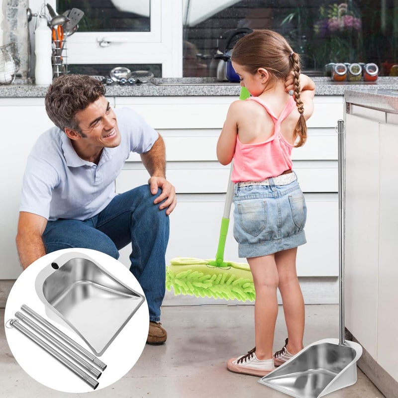 woobles Metal Dustpan Stand up Upright Dustpan Stainless Steel Long Handle Dustpan Kitchen Dustpan Indoor Outdoor Dustpan for Home Office Household Sweeping Part 79x27cm Silver - Image 5