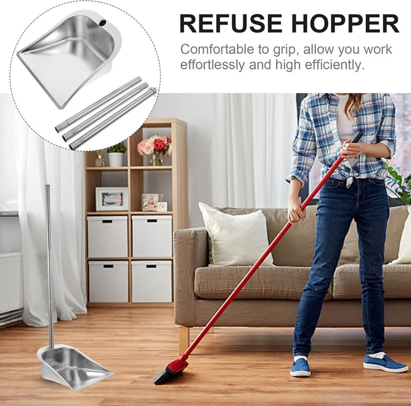 woobles Metal Dustpan Stand up Upright Dustpan Stainless Steel Long Handle Dustpan Kitchen Dustpan Indoor Outdoor Dustpan for Home Office Household Sweeping Part 79x27cm Silver - Image 3