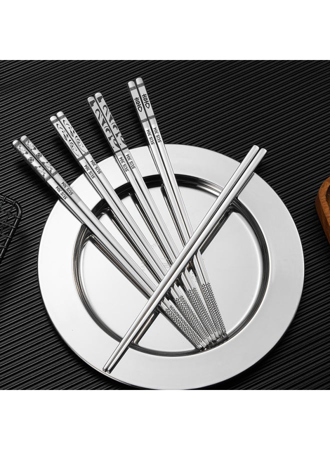 304 Stainless Steel Chopsticks Korean Spoon Square Household Non-slip Thick Portable Three-piece Set Manufacturers Wholesale Logo-Color:Light Body Without Carving 23.5cm  - Image 5