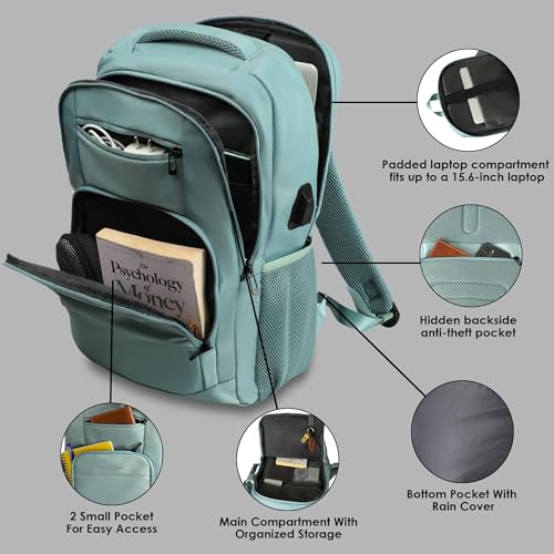 Red Lemon 26L Laptop Backpack for Men & Women | Fits 15.6” Laptop | Water-Resistant Nylon with Rain Cover | Lightweight Large-Capacity Office, College & Travel Backpack with Bottle Pocket - Blue - Image 4