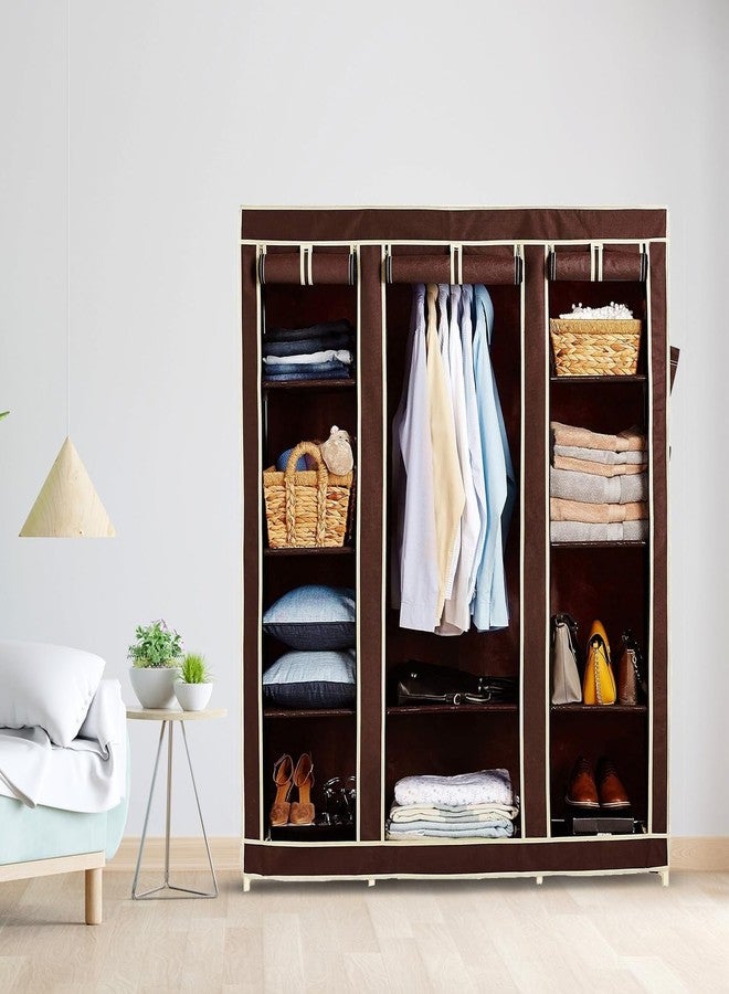 OBBO Plastic 3-Door Foldable Wardrobe 10 Rack Storage Cabinet for Clothes, Shoes & Accessories, Durable & Space-Saving Closet Organizer 162 cm x 44 cm x 138 cm-Brown - Image 1