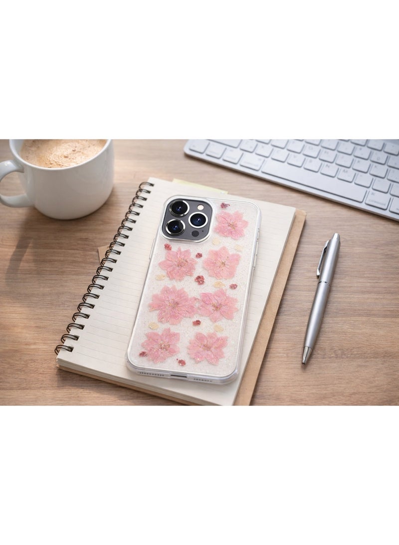 Lanex Clear Protective Back Case for iPhone 13 Pro Max (6.7") - Embedded Real Pink Dried Flowers & Fine Glitter - Image 4