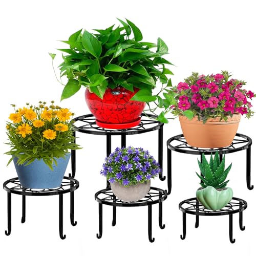 Autopromake 5 Pack Metal Plant Stands,Heavy Duty Potted Holder for Flower Pot,Indoor Outdoor Metal Rustproof Iron Garden Container Round Supports Rack for Planter… - Image 1
