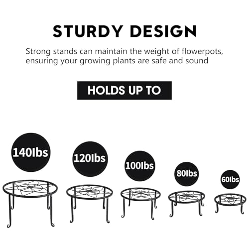 Autopromake 5 Pack Metal Plant Stands,Heavy Duty Potted Holder for Flower Pot,Indoor Outdoor Metal Rustproof Iron Garden Container Round Supports Rack for Planter… - Image 4