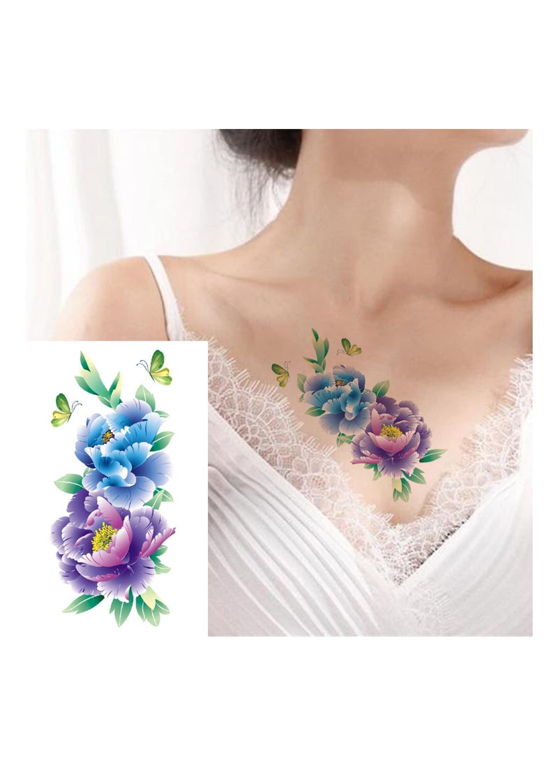KASTWAVE 50 Sheets Waterproof Flower Floral Butterfly Fake Temporary Tattoo Sticker for Women, Arm Neck Face Temp Tattoo Temporary Tatoos Sticker Set  - Image 2