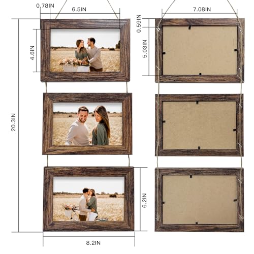 Rexllon 5x7 Wall Hanging Picture Frames Collage with 3 Opening Rustic Brown Frames - Image 2