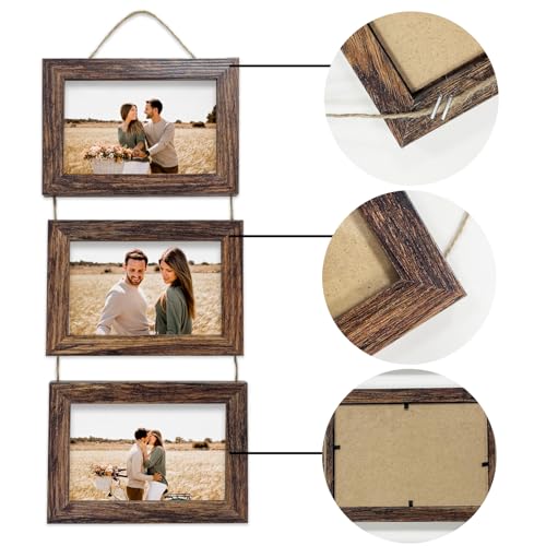 Rexllon 5x7 Wall Hanging Picture Frames Collage with 3 Opening Rustic Brown Frames - Image 3