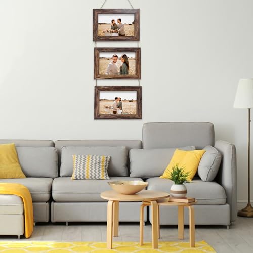 Rexllon 5x7 Wall Hanging Picture Frames Collage with 3 Opening Rustic Brown Frames - Image 4
