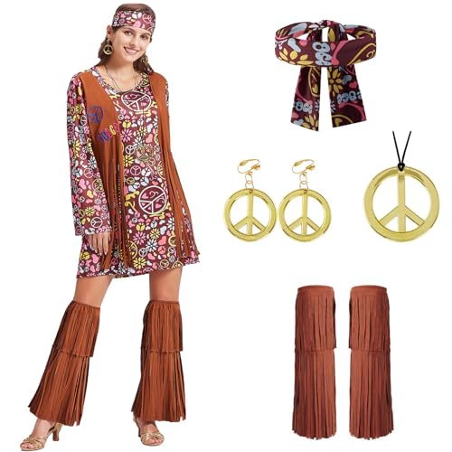 Fairycece 4-10 Womens Hippie Costume 60s 70s Disco Outfits Dress for Adults - Image 1