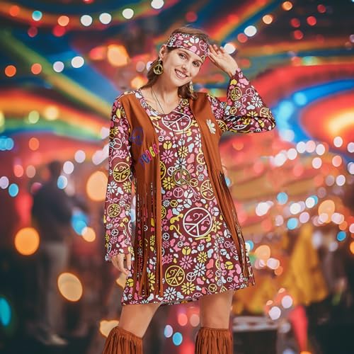 Fairycece 4-10 Womens Hippie Costume 60s 70s Disco Outfits Dress for Adults - Image 3