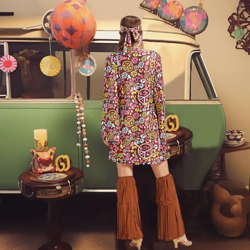 Fairycece 4-10 Womens Hippie Costume 60s 70s Disco Outfits Dress for Adults - Image 2