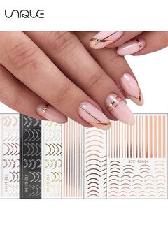Unique Line Nail Stickers, 3D Self-Adhesive Metallic Nail Decals Rose Gold French Nail Decals Wave Stripe Lines Nail Design Striping Tape Adhesive DIY Nail Decoration (6 Sheets)  - Image 2