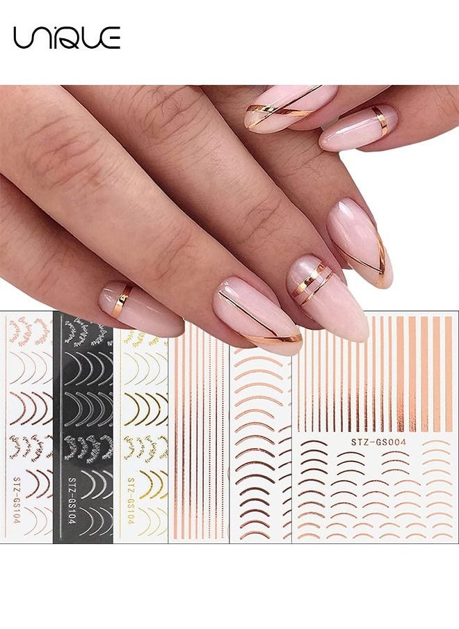 Unique Line Nail Stickers, 3D Self-Adhesive Metallic Nail Decals Rose Gold French Nail Decals Wave Stripe Lines Nail Design Striping Tape Adhesive DIY Nail Decoration (6 Sheets)  - Image 2
