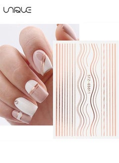 Unique Line Nail Stickers, 3D Self-Adhesive Metallic Nail Decals Rose Gold French Nail Decals Wave Stripe Lines Nail Design Striping Tape Adhesive DIY Nail Decoration (6 Sheets)  - Image 5