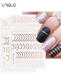 Unique Line Nail Stickers, 3D Self-Adhesive Metallic Nail Decals Rose Gold French Nail Decals Wave Stripe Lines Nail Design Striping Tape Adhesive DIY Nail Decoration (6 Sheets)  - Image 4