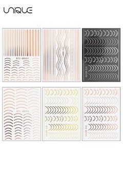Unique Line Nail Stickers, 3D Self-Adhesive Metallic Nail Decals Rose Gold French Nail Decals Wave Stripe Lines Nail Design Striping Tape Adhesive DIY Nail Decoration (6 Sheets)  - Image 3