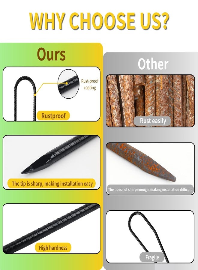 Anothera 4 Pack Steel Garden Stakes, 12-Inch Heavy Duty U Hook Rebar Stakes, Rustproof Ground Anchors for Tents, Plants, Fences and Trampolines - Image 4