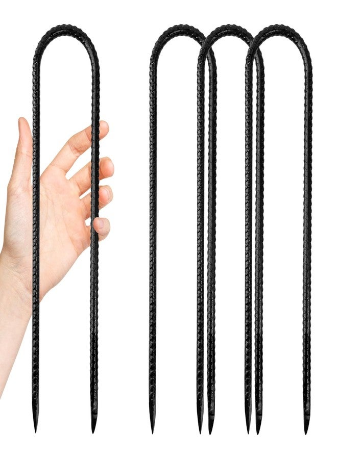 Anothera 4 Pack Steel Garden Stakes, 12-Inch Heavy Duty U Hook Rebar Stakes, Rustproof Ground Anchors for Tents, Plants, Fences and Trampolines - Image 1