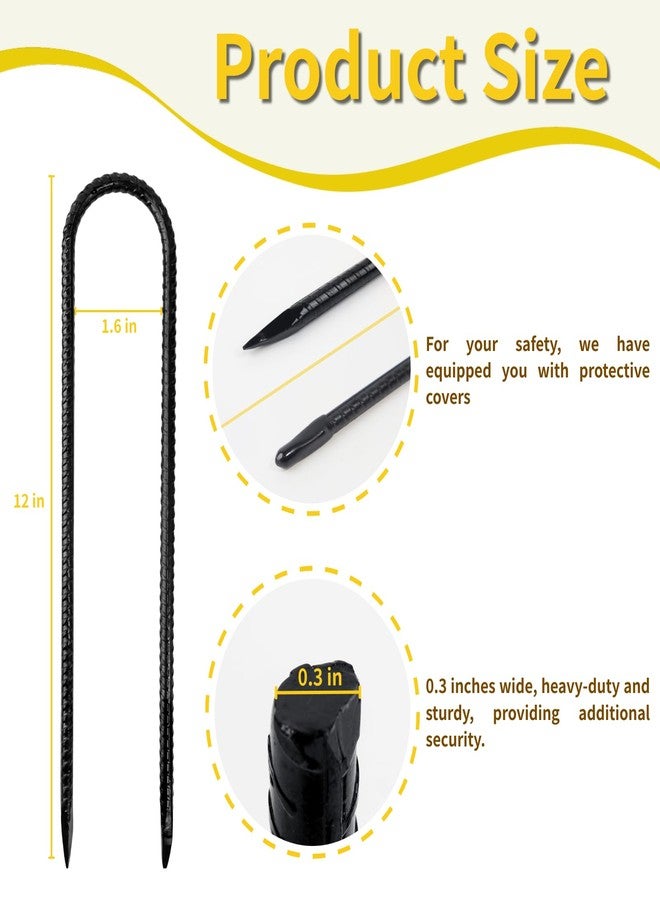 Anothera 4 Pack Steel Garden Stakes, 12-Inch Heavy Duty U Hook Rebar Stakes, Rustproof Ground Anchors for Tents, Plants, Fences and Trampolines - Image 2