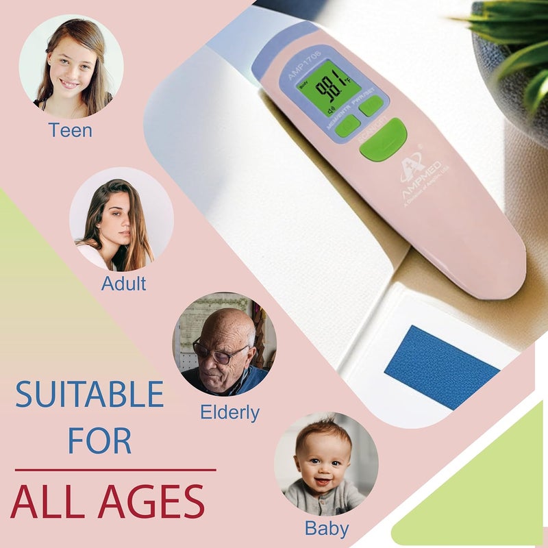 Amplim NonContact Forehead Thermometer with Case for Adults Kids Baby FDA Cleared Medical Grade Touchless Infrared 1Sec Reading Fever Alarm Memory Recall Quiet Mode Pink - Image 2