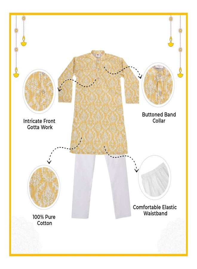 IKKAI® Baby boy’s Outdoor & Indoor casual wear suitable & Fantastic look Outfit Kurta and Ethic Style pajama Set (Mustard) Pack of 1 (MUSTERD & WHITE, 3-4 YEAR) - Image 2