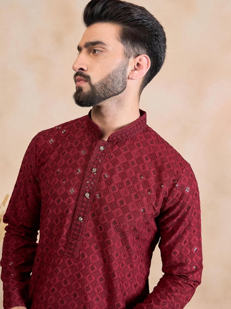 SWAGG INDIA كُرتا رجالي من مزيج الرايون بتصميم هندسي عادي | ملابس تقليدية مثالية للمناسبات العادية والاحتفالات - Image 5
