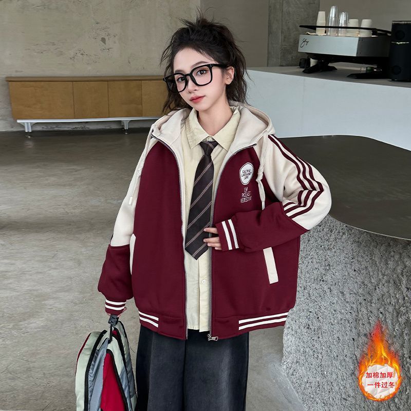 Girls Quilted Baseball Suit Coat Big Children Autumn New Color Matching All-Match Sports Style Hooded Coat Trendy - Image 3