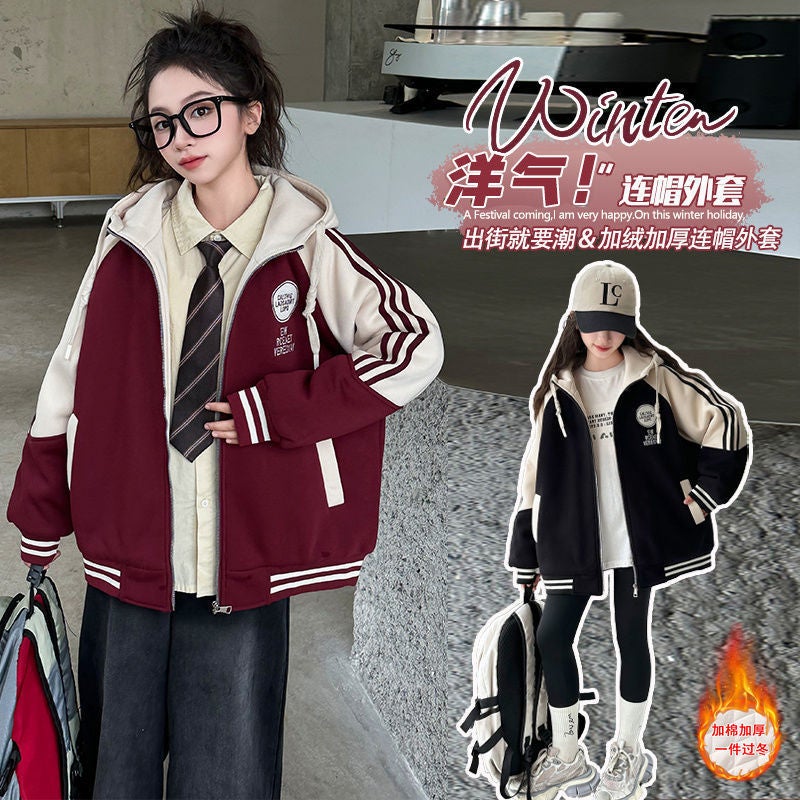 Girls Quilted Baseball Suit Coat Big Children Autumn New Color Matching All-Match Sports Style Hooded Coat Trendy - Image 2