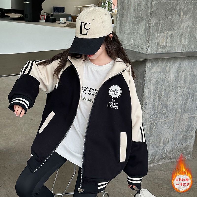 Girls Quilted Baseball Suit Coat Big Children Autumn New Color Matching All-Match Sports Style Hooded Coat Trendy - Image 4