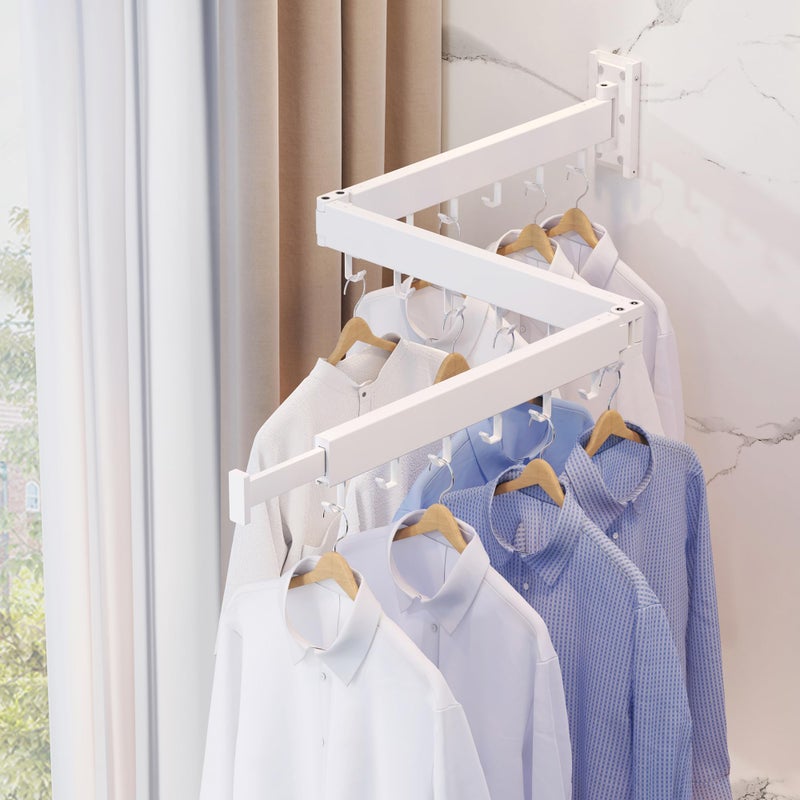 ZdwCyl Clothes Drying Rack,Laundry Space Saver Wall Mounted,Retractable,Collapsible(Tri-Fold), White Color Rack Clothing - Image 5