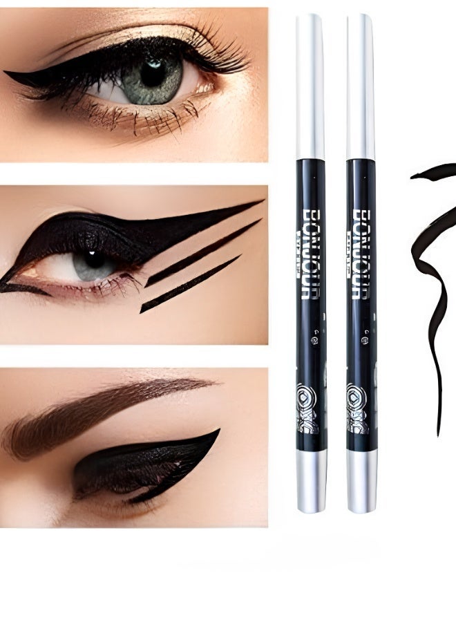 BOUJONR 2-in-1 Waterproof Eyeliner and Lip Liner Pencil Set, Long-Lasting Smooth Kohl and Lip Definer, Professional Smudge-Proof Formula for Precise Definition (2 Pencils - Black Color) - Image 1