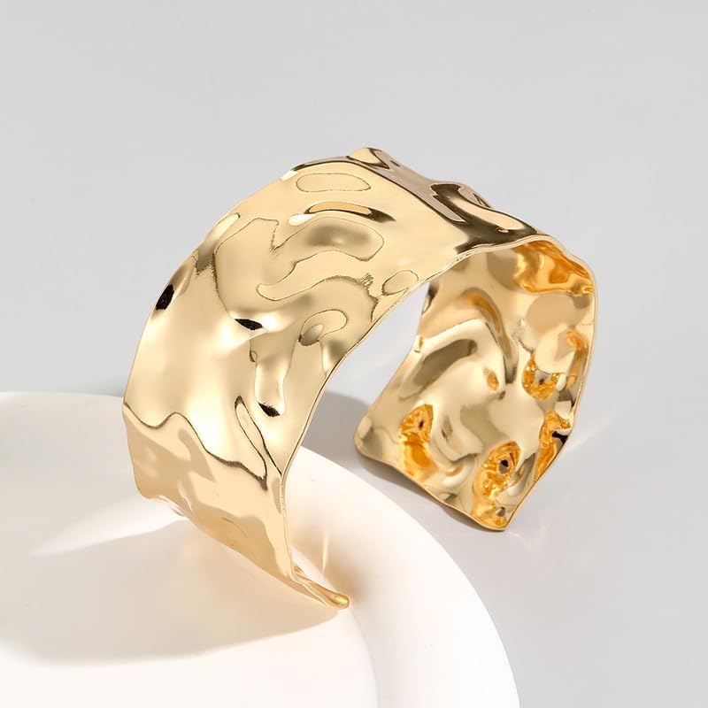 COLORFUL BLING Adjustable Open Wide Wire Bracelets Cuff Bangle Irregular Grooved Gold Wrist Hammered Chunky Wrap Bracelet for Women Statement Jewelry - Image 2