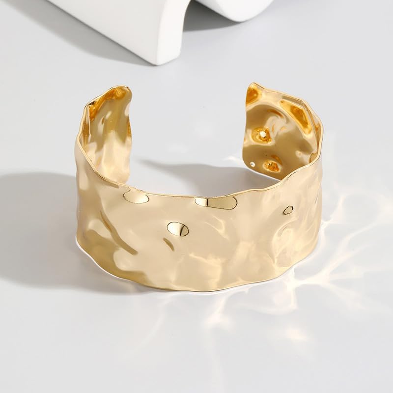 COLORFUL BLING Adjustable Open Wide Wire Bracelets Cuff Bangle Irregular Grooved Gold Wrist Hammered Chunky Wrap Bracelet for Women Statement Jewelry - Image 1