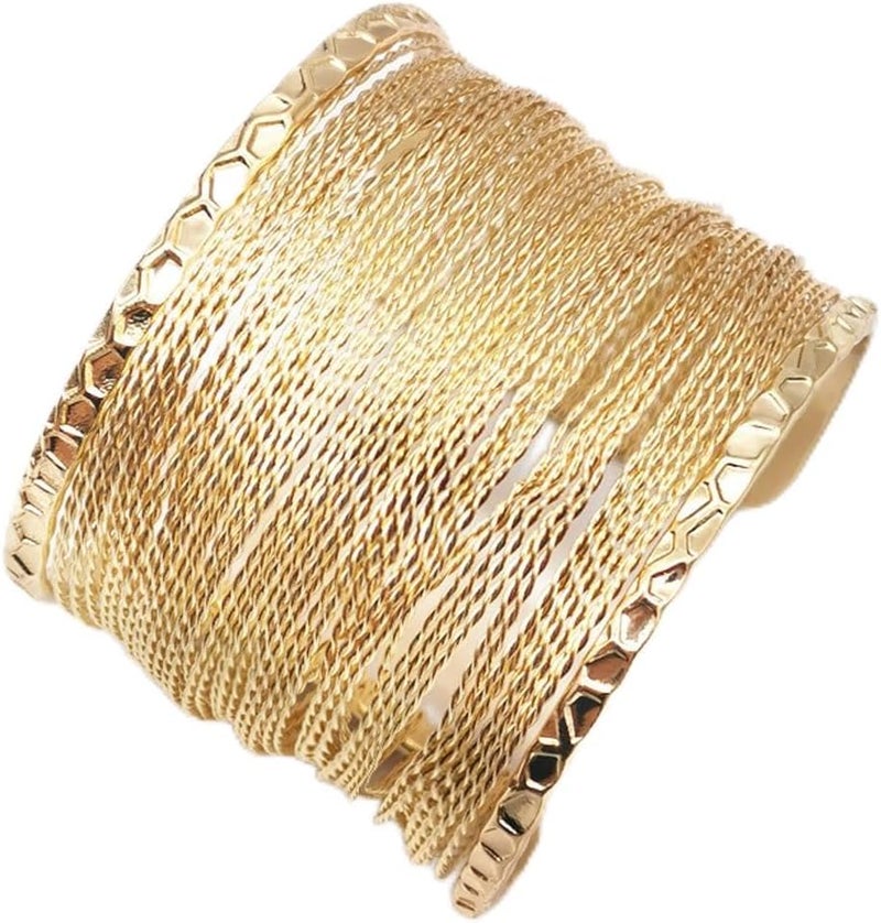 COLORFUL BLING Adjustable Open Wide Wire Bracelets Cuff Bangle Irregular Grooved Gold Wrist Hammered Chunky Wrap Bracelet for Women Statement Jewelry - Image 3