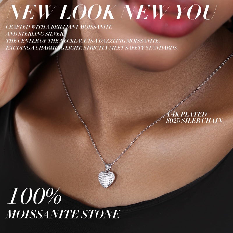 URTHEONE 925 Sterling Silver Heart Pendant Necklace for Women with Moissanite & Natural Gemstones, Halo Design, 14K White Gold Plated Necklaces, Jewelry Birthday Gifts for Women Mom - Image 3