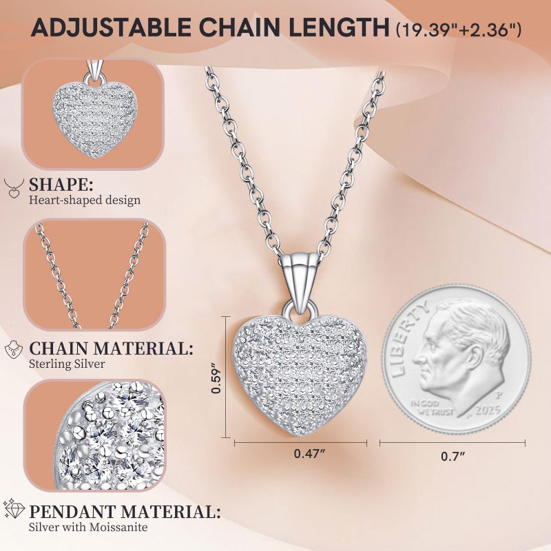 URTHEONE 925 Sterling Silver Heart Pendant Necklace for Women with Moissanite & Natural Gemstones, Halo Design, 14K White Gold Plated Necklaces, Jewelry Birthday Gifts for Women Mom - Image 2